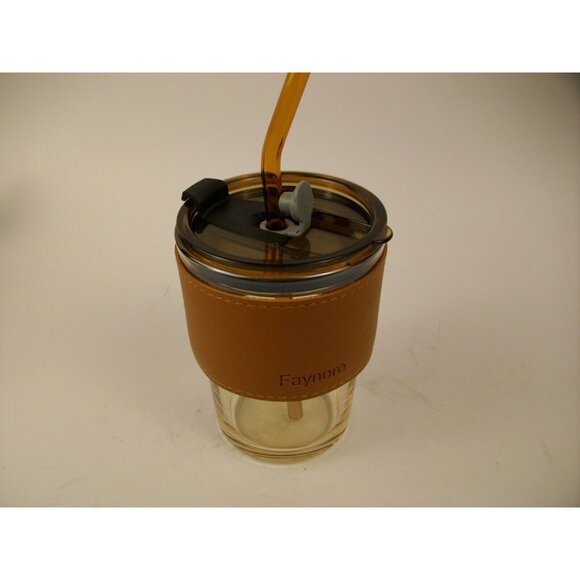 15oz Glass Cups with Lids and Straws,Glass Iced Coffee Cup with Leather sleeve - Picture 1 of 4